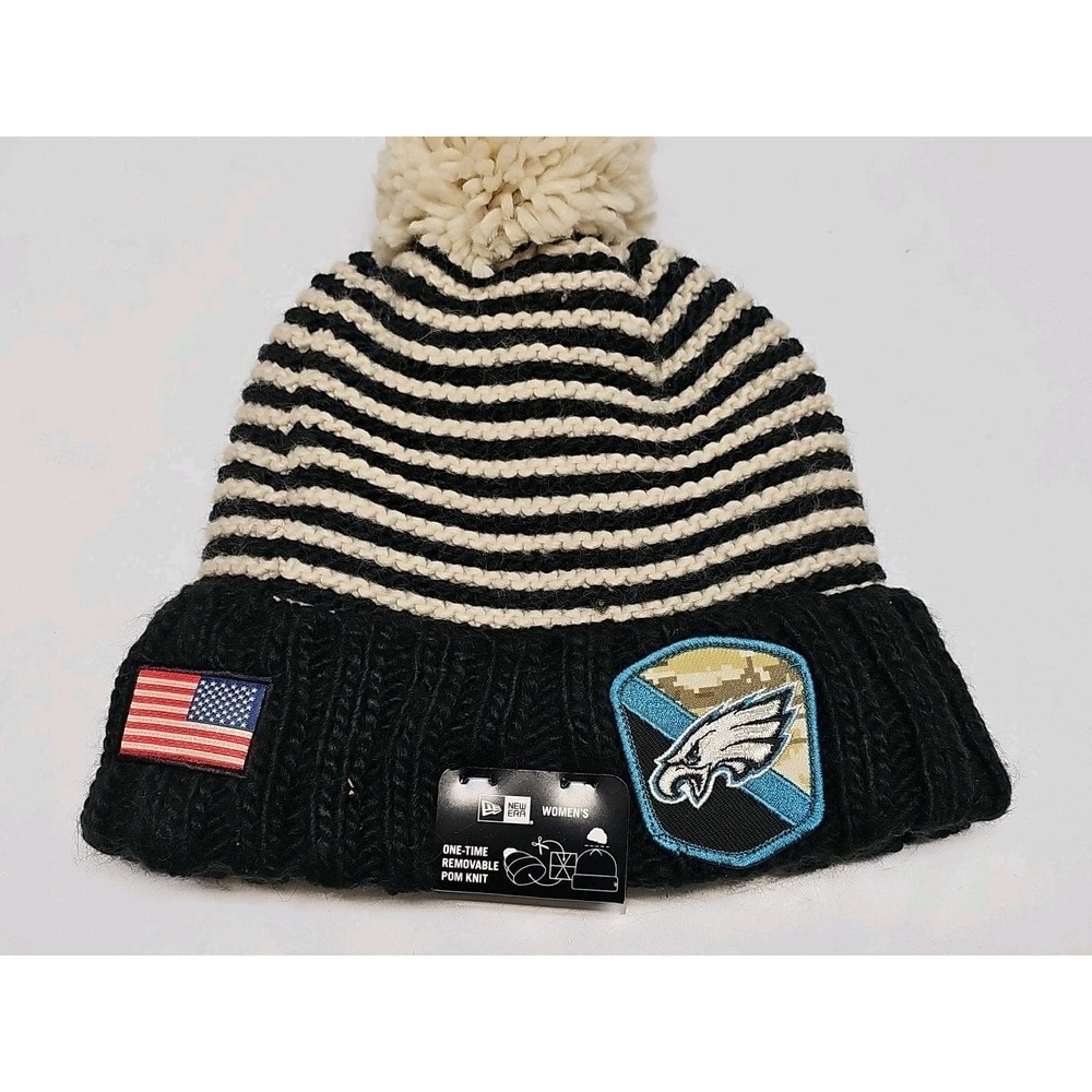 Philadelphia Eagles New Era Womens Flag Salute To Service Knit Pom Beanie NFL